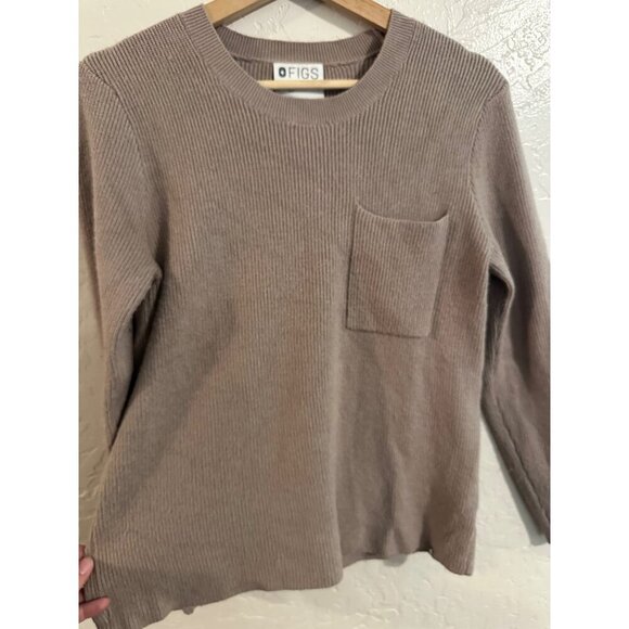 Figs Knit Ribbed Pullover Sweater in Latte Brown - Picture 5 of 11